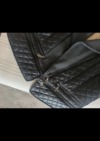 Siyah triko deri görünümlü ceket - Görsel 3