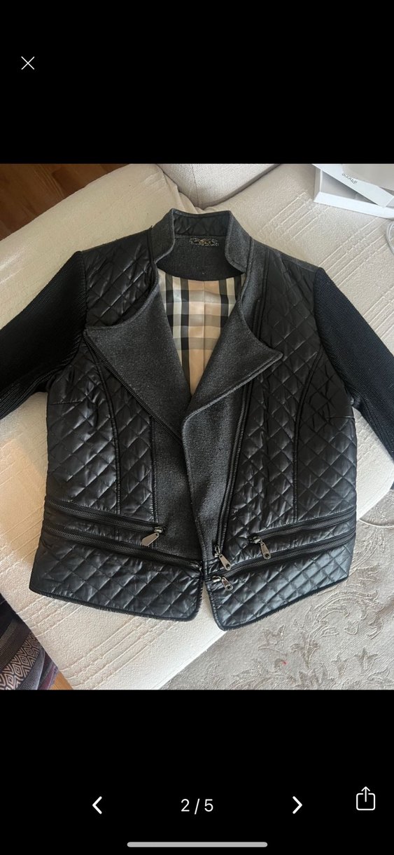 Siyah triko deri görünümlü ceket - Görsel 2