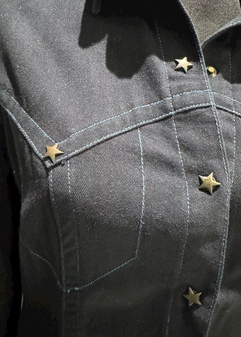 Düğmeli Gri Denim Kadın Gömlek - Görsel 3