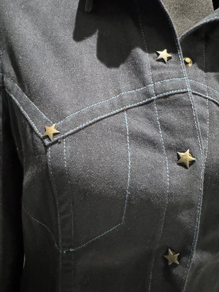 Düğmeli Gri Denim Kadın Gömlek - Görsel 3
