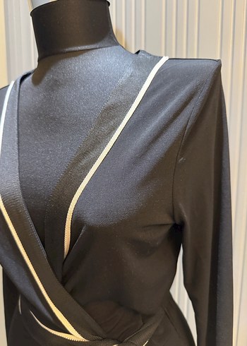 Kemerli Siyah Uzun Kollu Kadın Elbise - Görsel 3