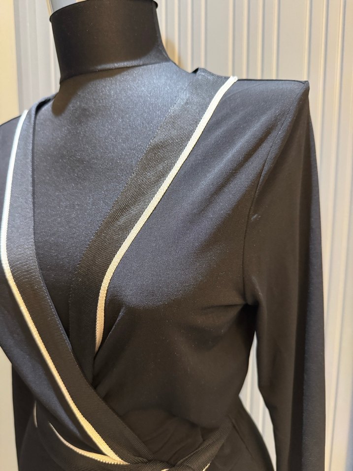 Kemerli Siyah Uzun Kollu Kadın Elbise - Görsel 3