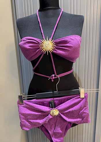 Mor Parlak Payetli Mini Bikini - Görsel 3