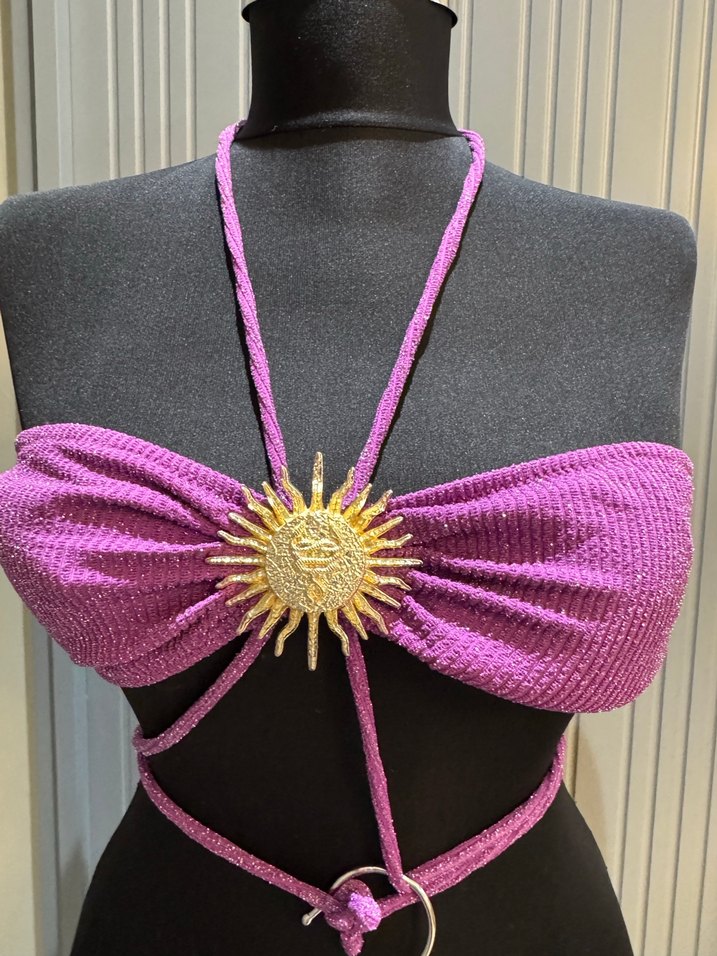 Mor Parlak Payetli Mini Bikini - Görsel 4