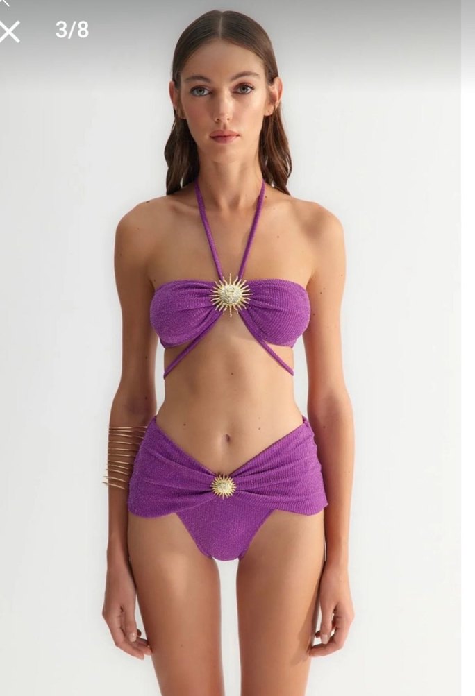 Mor Parlak Payetli Mini Bikini - Görsel 2