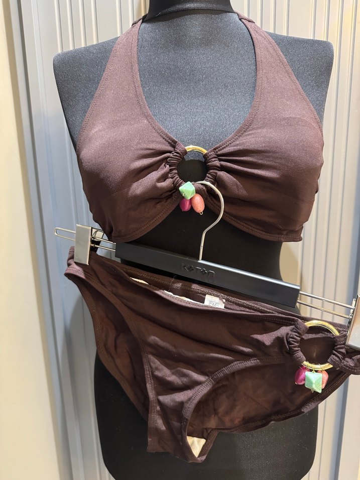 Kahverengi Bel Detaylı Bohem Bikini - Görsel 2