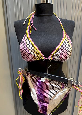 Renkli Bağcıklı Mini Boncuklu Bikini - Görsel 2