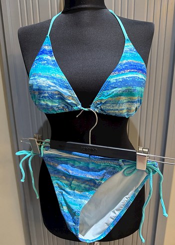 Kadın Turkuaz gold  Bağlamalı Tie-Dye Bikini - Görsel 2