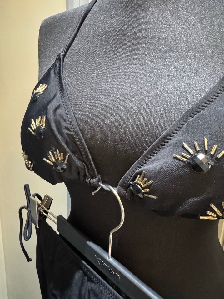 Koton İşlemeli Siyah Mini Göğüslü Bikini takım - Görsel 3