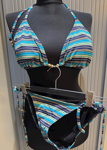 Bohem Tarz Turkuaz Bağlamalı Bikini - Görsel 2