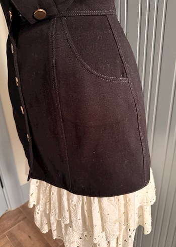 Düğmeli Siyah Kadın Denim elbise - Görsel 6