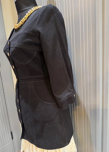 Düğmeli Siyah Kadın Denim elbise - Görsel 4