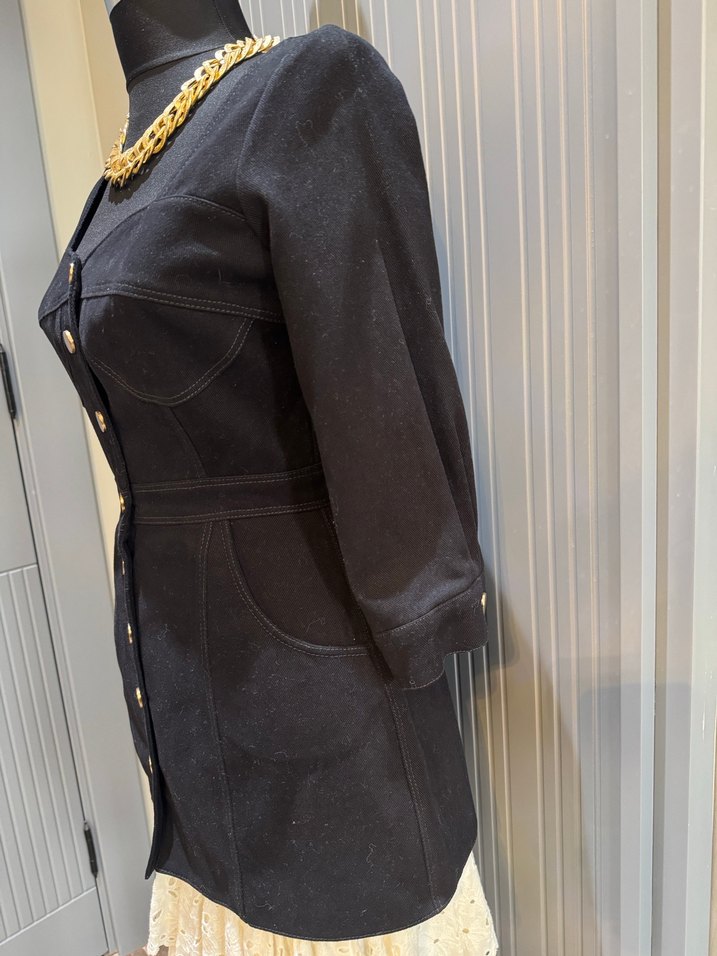 Düğmeli Siyah Kadın Denim elbise - Görsel 4