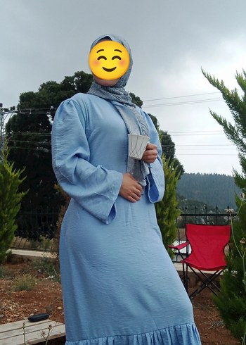 Mavi Bohem Uzun Keten Elbise - Görsel 2