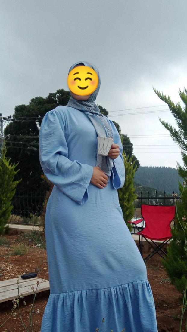 Mavi Bohem Uzun Keten Elbise - Görsel 2