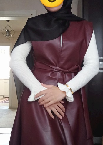 Bordo Deri kloş etek ve yelek takım. - Görsel 4