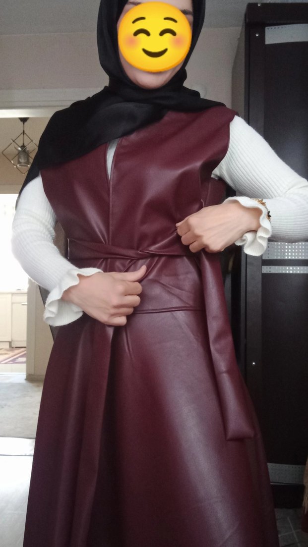 Bordo Deri kloş etek ve yelek takım. - Görsel 3