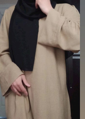 Bej Midi Uzun yandan yırtmaçlı Keten tunik - Görsel 5