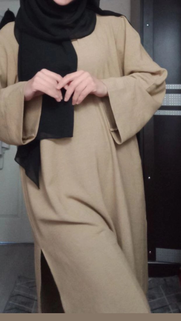 Bej Midi Uzun yandan yırtmaçlı Keten tunik - Görsel 2