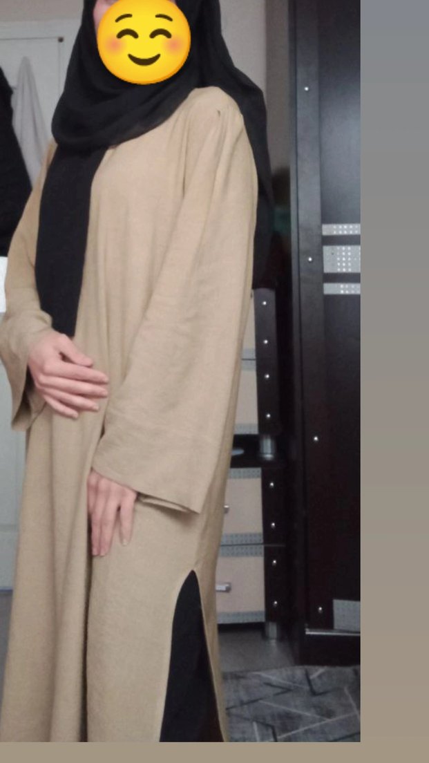 Bej Midi Uzun yandan yırtmaçlı Keten tunik - Görsel 4