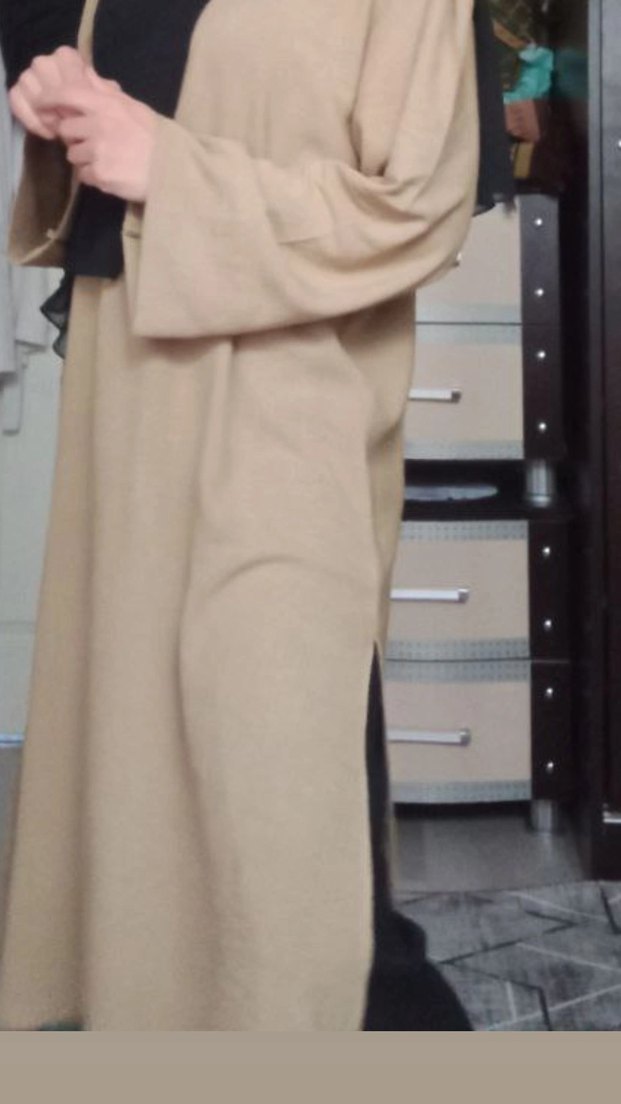 Bej Midi Uzun yandan yırtmaçlı Keten tunik - Görsel 3