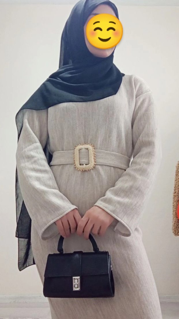 Gri Kemerli Uzun triko Elbise - Görsel 3