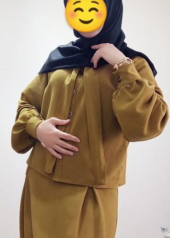 yağ yeşili keten kumaştan etek gömlek takımımız  - Görsel 3