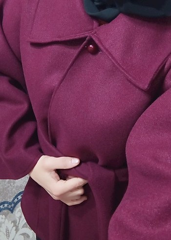 Bordo Midi Kadın Kaban Yüksek Yakalı - Görsel 4
