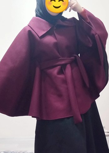 Bordo Midi Kadın Kaban Yüksek Yakalı - Görsel 2