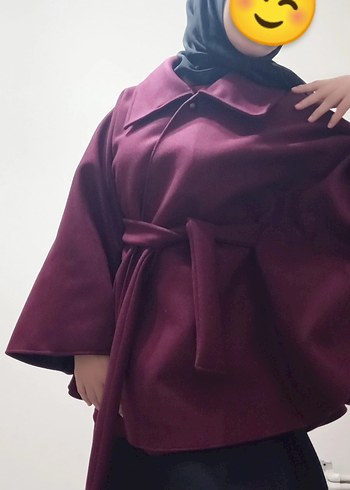 Bordo Midi Kadın Kaban Yüksek Yakalı - Görsel 3