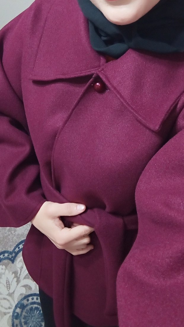 Bordo Midi Kadın Kaban Yüksek Yakalı - Görsel 4