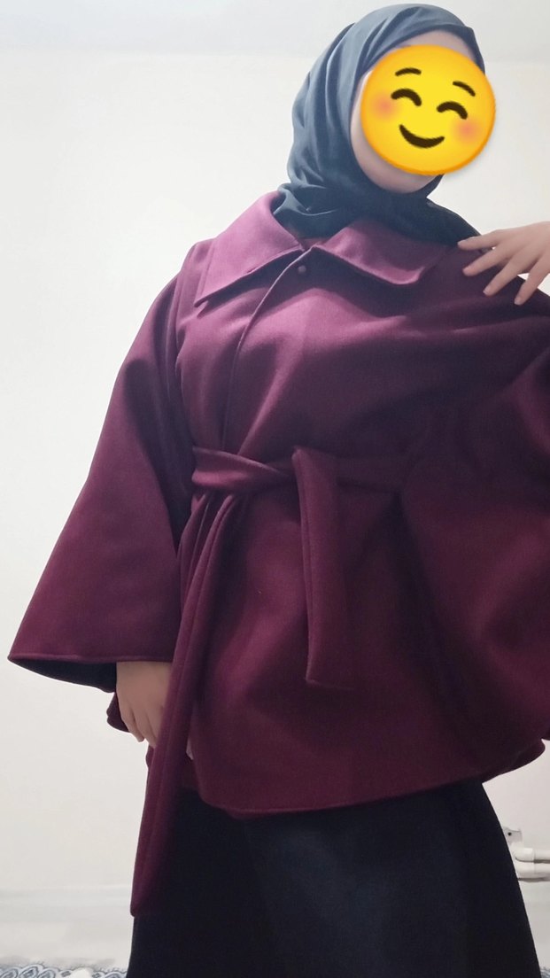 Bordo Midi Kadın Kaban Yüksek Yakalı - Görsel 3