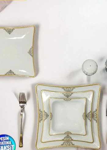 golt Desenli Beyaz Kare Tabak Seti - Görsel 4