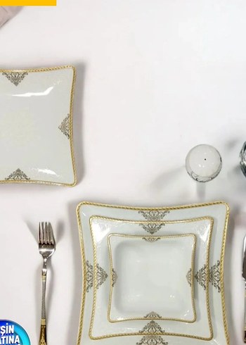 golt Desenli Beyaz Kare Tabak Seti - Görsel 5