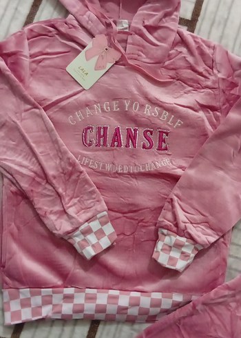 Pembe Kapüşonlu Kız Eşofman Takımı - Görsel 2