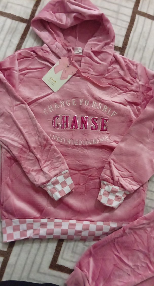 Pembe Kapüşonlu Kız Eşofman Takımı - Görsel 2