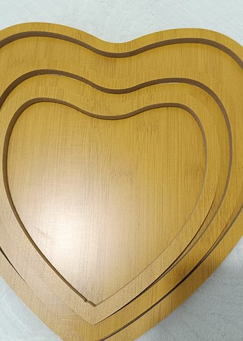 Bej Parlak Modern Kalp Şekilli ahşap sunumluk Seti - Görsel 3