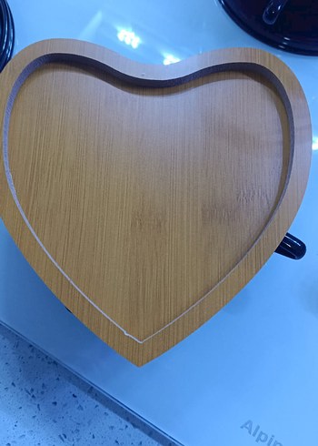 Bej Parlak Modern Kalp Şekilli ahşap sunumluk Seti - Görsel 7