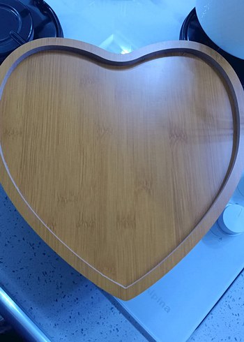 Bej Parlak Modern Kalp Şekilli ahşap sunumluk Seti - Görsel 5