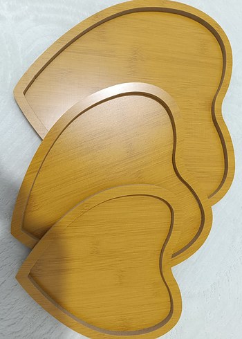 Bej Parlak Modern Kalp Şekilli ahşap sunumluk Seti - Görsel 2