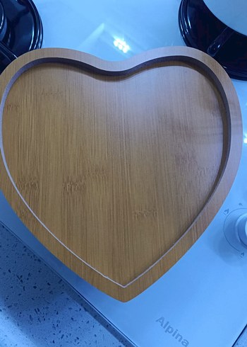 Bej Parlak Modern Kalp Şekilli ahşap sunumluk Seti - Görsel 6