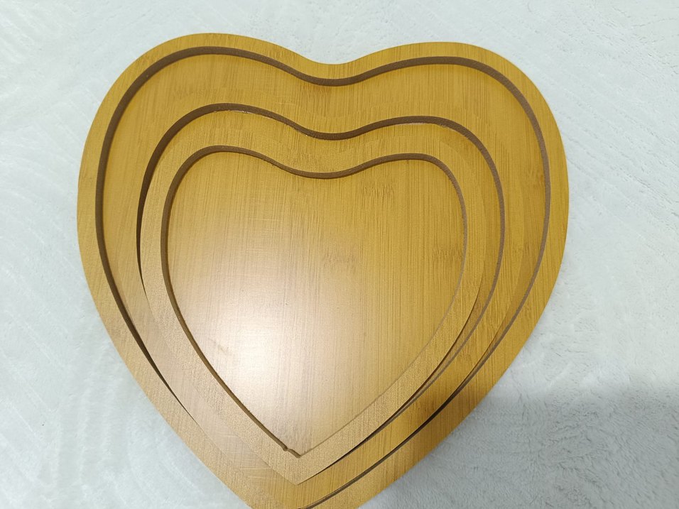 Bej Parlak Modern Kalp Şekilli ahşap sunumluk Seti - Görsel 3