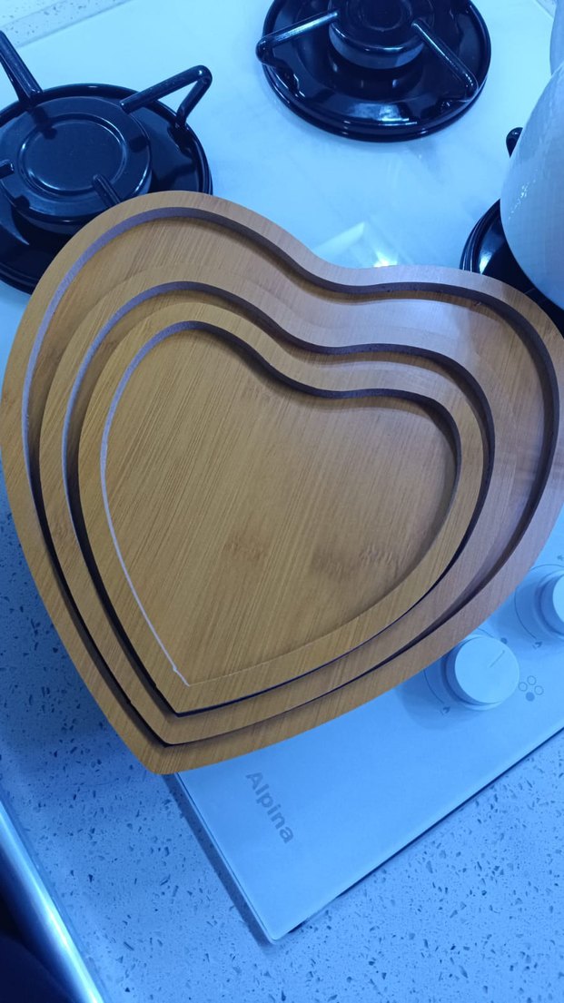 Bej Parlak Modern Kalp Şekilli ahşap sunumluk Seti - Görsel 4