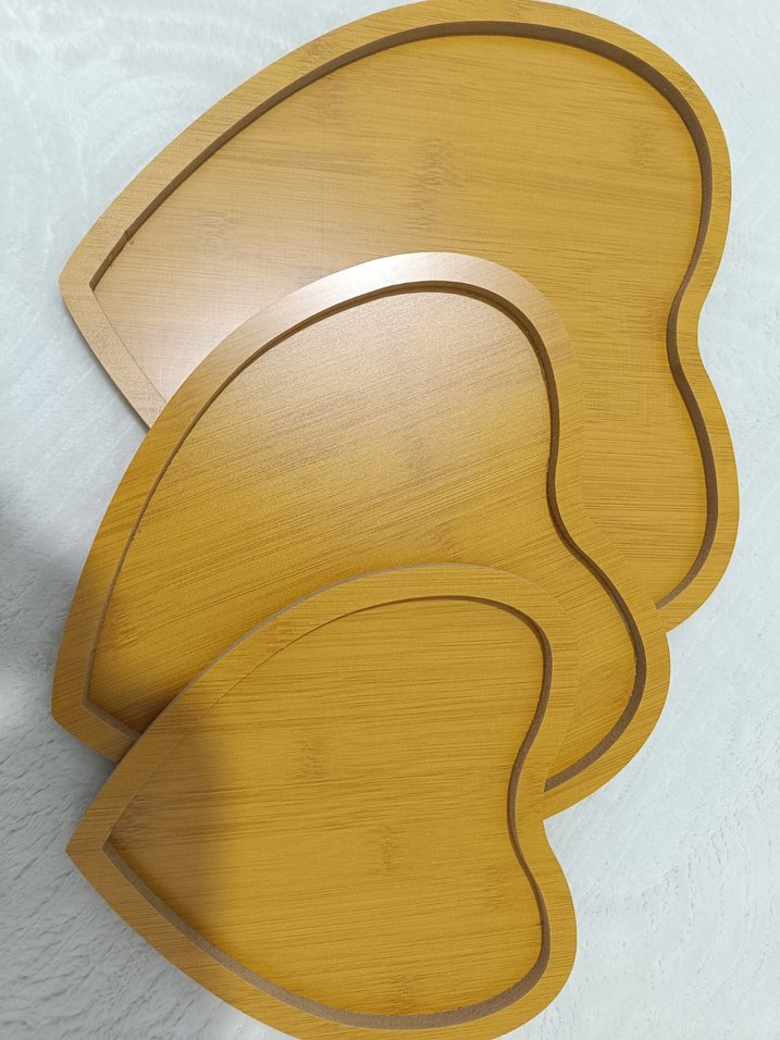 Bej Parlak Modern Kalp Şekilli ahşap sunumluk Seti - Görsel 2