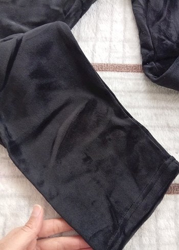 Siyah Kadın Midi Boy Sıcak kadife picama - Görsel 2