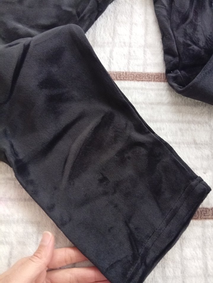 Siyah Kadın Midi Boy Sıcak kadife picama - Görsel 2