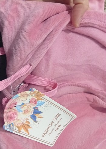 Kız Çocuk Kapüşonlu Pembe Eşofman Takımı - Görsel 5