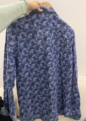 Düğmeli Desenli Mavi Erkek Gömlek - Görsel 2