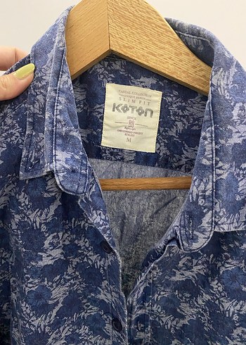 Düğmeli Desenli Mavi Erkek Gömlek - Görsel 3