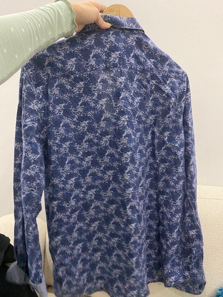Düğmeli Desenli Mavi Erkek Gömlek - Görsel 2